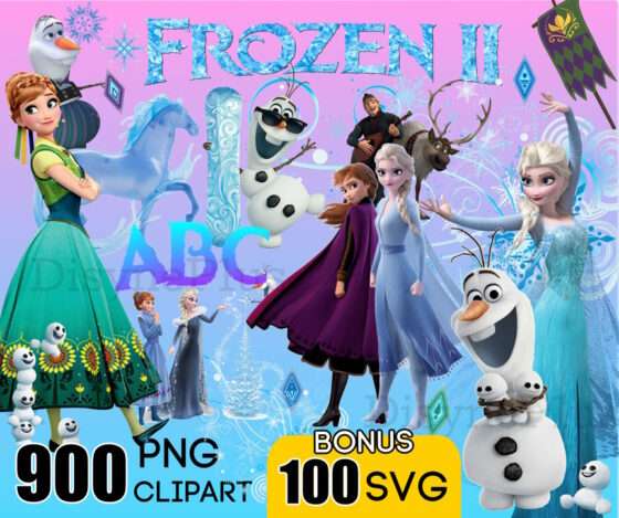 Disney frozen png svg clipart bundle