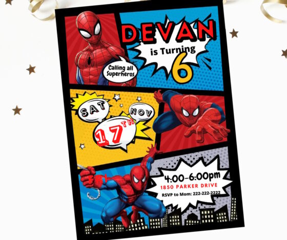 spiderman comic birthday invitation
